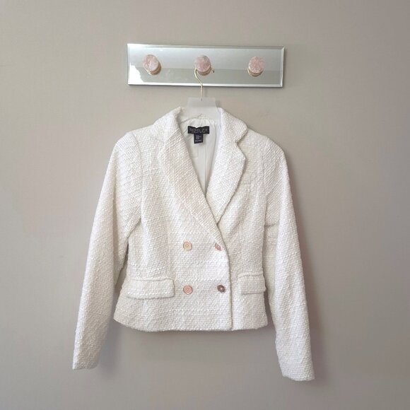 NWT Rachel Zoe white double breasted tweed like cropped blazer, XS - Picture 7 of 11